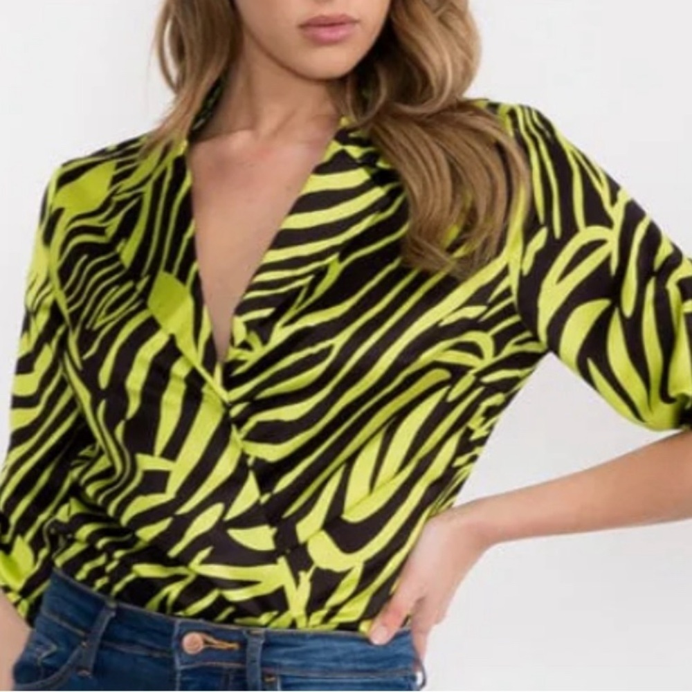 Lime Zebra Print Wrap Bodysuit